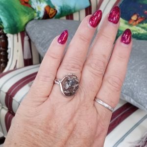 New Turritella Fossil & CZ 925 SS Adj. Ring, sz 7+